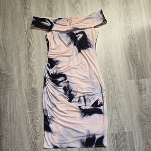 NWOT Le Chateau Off-Shoulder Pink and Black  Dress